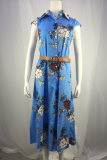Casual Elegant Floral Buckle With Belt Turndown Collar Dresses