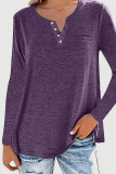 Casual Solid Pocket Buckle V Neck Tops