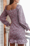 Elegant Floral Flounce With Bow V Neck Pencil Skirt Dresses