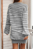 Casual Striped Split Joint  Contrast O Neck Dresses Sweater