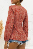 Fashion Casual Print Split Joint V Neck Tops
