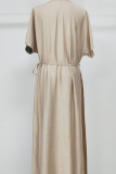 Casual Color Lump With Belt  Contrast O Neck Dresses