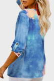 Casual Tie Dye Split Joint Buckle V Neck Tops