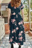 Fashion Elegant Print Split Joint V Neck A Line Dresses