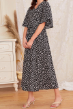 Elegant Floral Split Joint Flounce V Neck Dresses