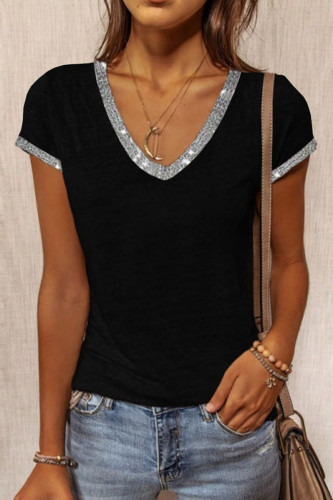 Fashion Street Solid Split Joint V Neck T-Shirts