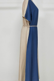 Casual Color Lump With Belt  Contrast O Neck Dresses