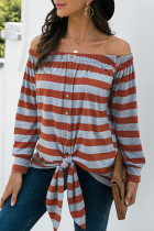 Fashion Casual Striped Split Joint Off the Shoulder T-Shirts