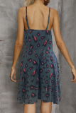 Fashion Elegant Print Split Joint Buckle V Neck A Line Dresses