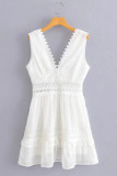 Fashion Casual Solid Split Joint V Neck A Line Dresses