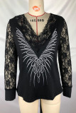 Fashion Casual Print Split Joint V Neck T-Shirts