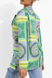 Street Print Split Joint Buttons Turn-back Collar Outerwear