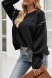 Casual Solid Split Joint  Contrast O Neck Tops