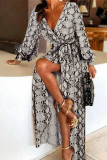 Fashion Street Print Split Joint V Neck A Line Dresses