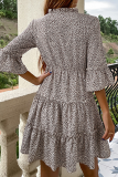 Elegant Print Frenulum Stringy Selvedge Mandarin Collar Dresses