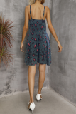 Fashion Elegant Print Split Joint Buckle V Neck A Line Dresses