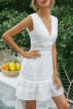 Fashion Casual Solid Split Joint V Neck A Line Dresses