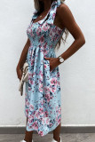 Fashion Sweet Print Split Joint Spaghetti Strap A Line Dresses