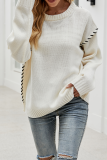 Casual Solid Split Joint  Contrast O Neck Tops