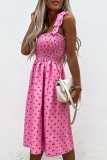 Fashion Sweet Print Split Joint Spaghetti Strap A Line Dresses