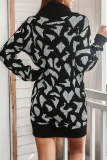 Casual Print  Contrast Turtleneck Dresses Sweater