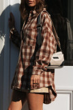 Fashion Street Plaid Split Joint Turndown Collar Tops