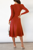 Elegant Solid With Belt O Neck Dresses Sweater
