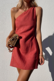 Casual Solid Patchwork Oblique Collar Irregular Dress Dresses