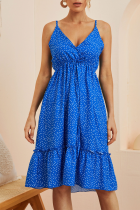 Sweet Polka Dot Frenulum Flounce V Neck A Line Dresses