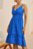 Sweet Polka Dot Frenulum Flounce V Neck A Line Dresses