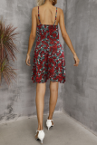 Fashion Elegant Print Split Joint Buckle V Neck A Line Dresses