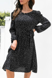 Fashion Casual Polka Dot Split Joint O Neck A Line Dresses