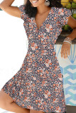 Fashion Street Print Split Joint V Neck A Line Dresses