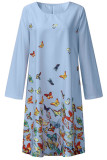 Fashion Sweet Print Split Joint O Neck A Line Dresses