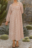 Fashion Elegant Plaid Split Joint Square Collar A Line Dresses