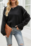 Casual Solid Split Joint  Contrast O Neck Tops