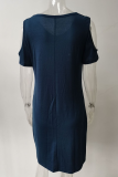 Casual Solid Split Joint Fold V Neck A Line Dresses