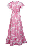 Fashion Casual Print Split Joint V Neck A Line Dresses