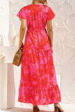 Fashion Casual Print Split Joint V Neck A Line Dresses