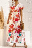 Fashion Casual Print Split Joint V Neck A Line Dresses