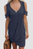 Casual Solid Split Joint Fold V Neck A Line Dresses