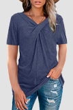 Casual Solid Split Joint Fold V Neck T-Shirts
