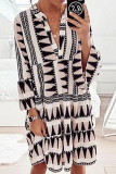 Casual Print Split Joint Flounce V Neck Cake Skirt Dresses