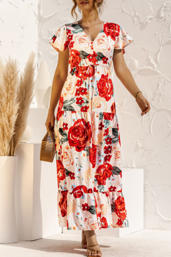 Fashion Casual Print Split Joint V Neck A Line Dresses