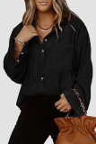 Casual Street Solid Pocket Buckle Turndown Collar Tops