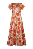Fashion Casual Print Split Joint V Neck A Line Dresses