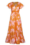 Fashion Casual Print Split Joint V Neck A Line Dresses