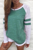 Casual Patchwork  Contrast O Neck Tops