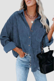 Casual Street Solid Pocket Buckle Turndown Collar Tops