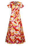 Fashion Casual Print Split Joint V Neck A Line Dresses
